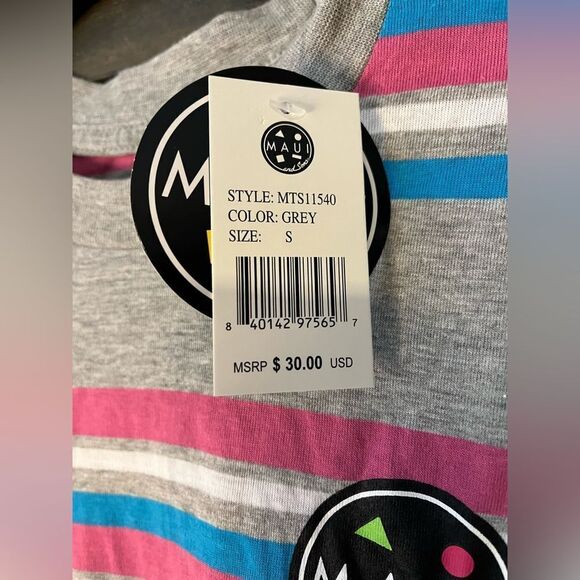 Maui and Sons Retro Striped T-Shirt Grey Summer Casual Surf Tee Size S E61 - Picture 3 of 5